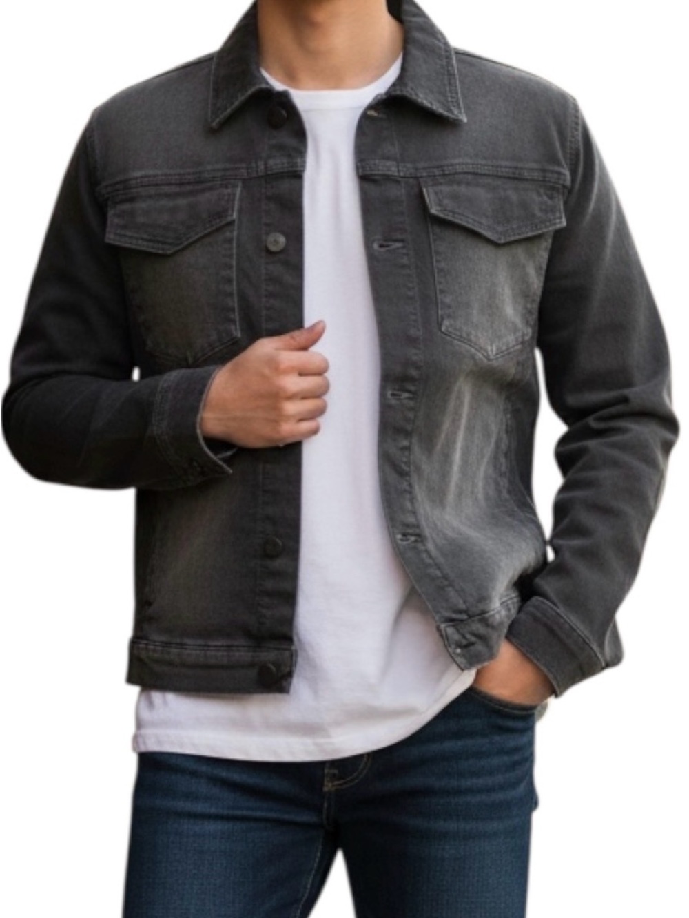 DL1961 Jean Jacket Mens Size Small Cotton Denim Button Up Black/Gray Spaceship